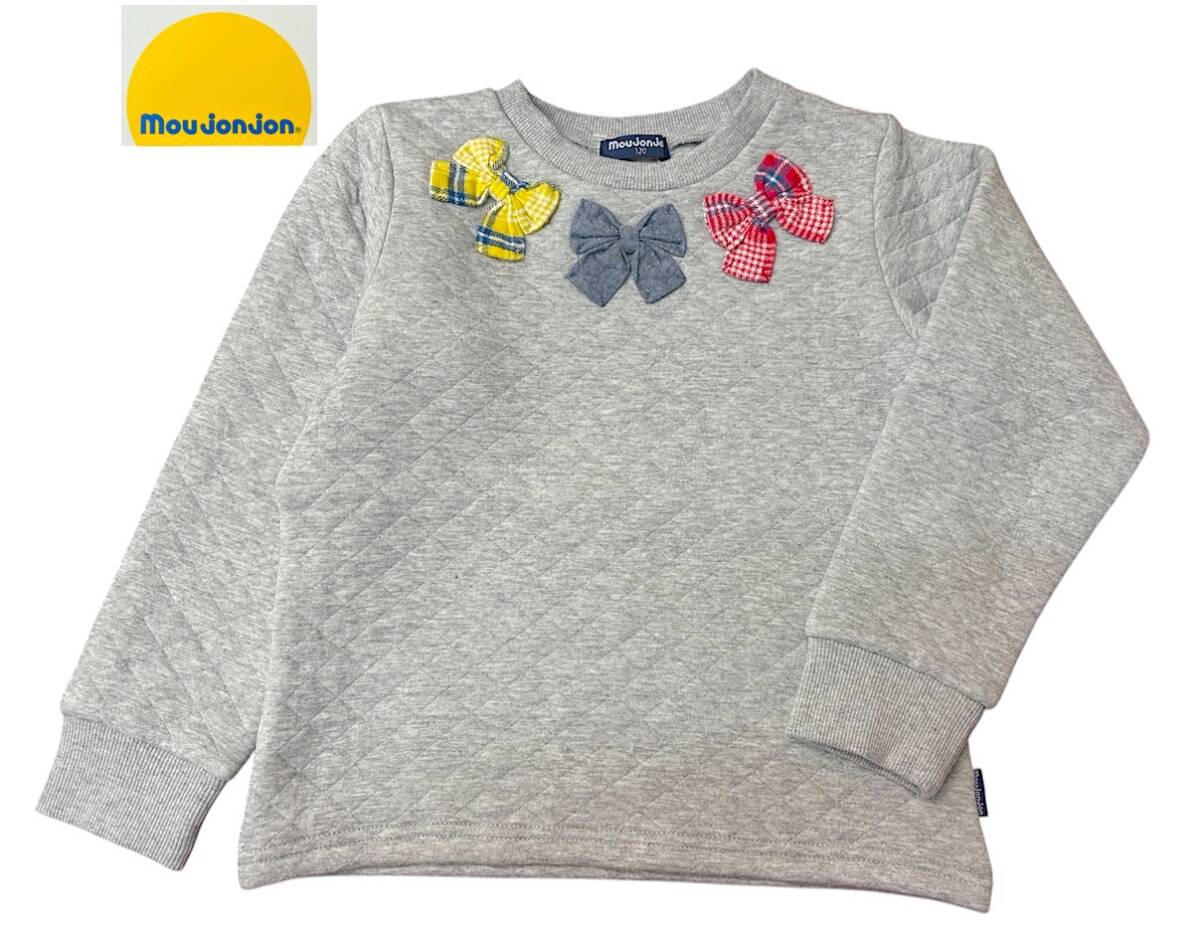 新作　新品タグ付 Moujonjon ムージョンジョン★ニットキルト リボン付き 裏毛 トレーナー★ジュニア 140cm 11-12才 ￥2640_画像1