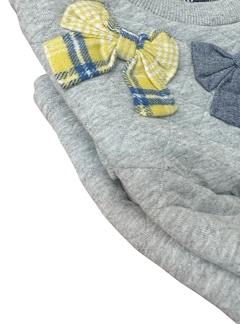 新作　新品タグ付 Moujonjon ムージョンジョン★ニットキルト リボン付き 裏毛 トレーナー★ジュニア 140cm 11-12才 ￥2640_画像6