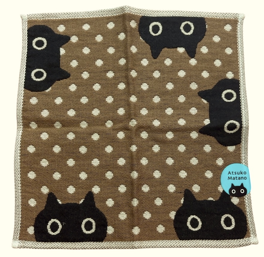 即決　新品タグ付 マタノアツコ ら・むりーず★タオルハンカチ★水玉ドット柄 猫ちゃんの顔★日本製 ￥660 ポイント消化にも_画像2
