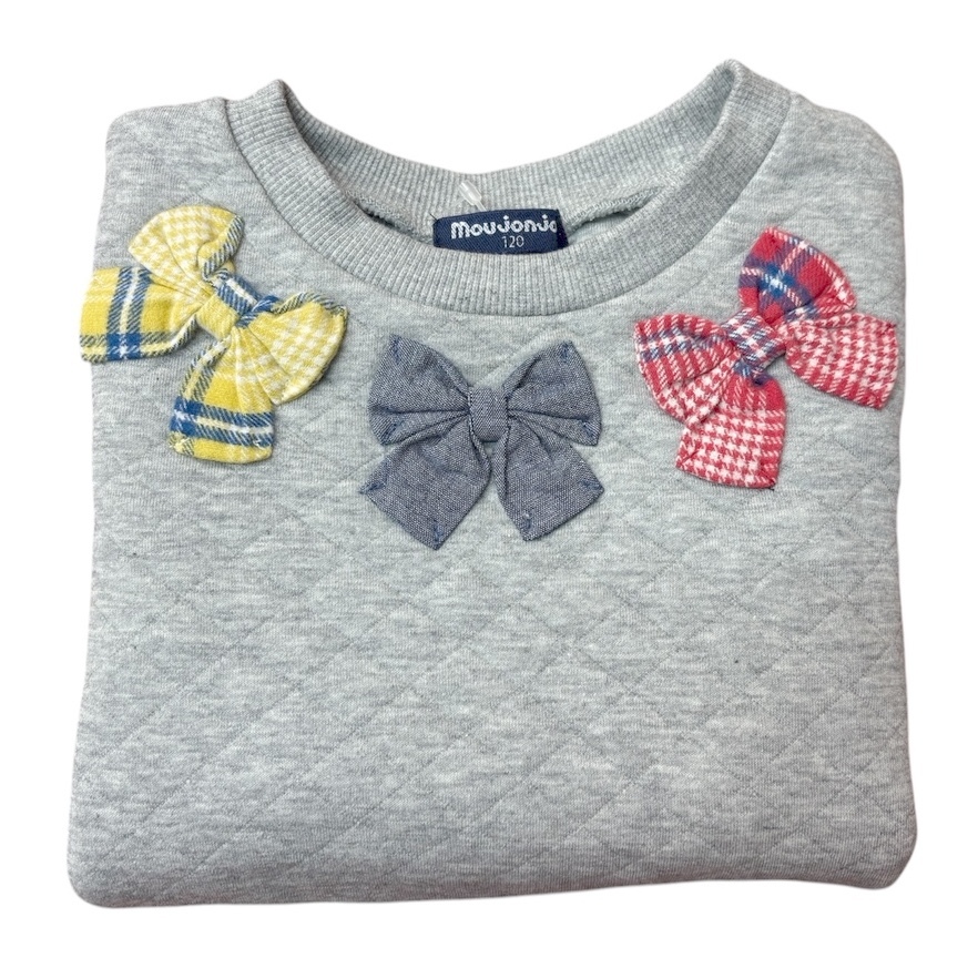新作　新品タグ付 Moujonjon ムージョンジョン★ニットキルト リボン付き 裏毛 トレーナー★ジュニア 140cm 11-12才 ￥2640_画像3