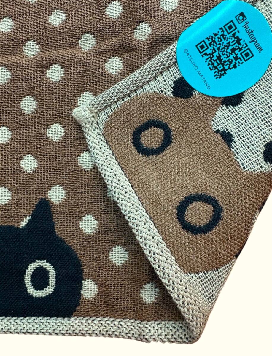 即決　新品タグ付 マタノアツコ ら・むりーず★タオルハンカチ★水玉ドット柄 猫ちゃんの顔★日本製 ￥660 ポイント消化にも_画像3