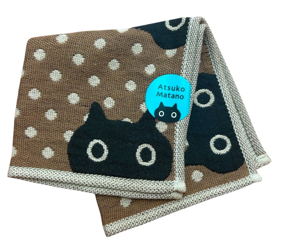 即決　新品タグ付 マタノアツコ ら・むりーず★タオルハンカチ★水玉ドット柄 猫ちゃんの顔★日本製 ￥660 ポイント消化にも_画像1