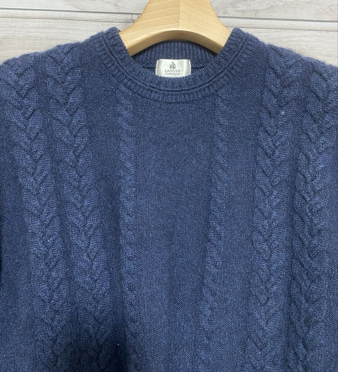 美品 LANVIN Classique ランバンクラシック 上品 カシミヤ キレイめ シンプル 無地 ニット セーター 長袖 ネイビー 紺 Sサイズ ～ Mサイズ_画像3
