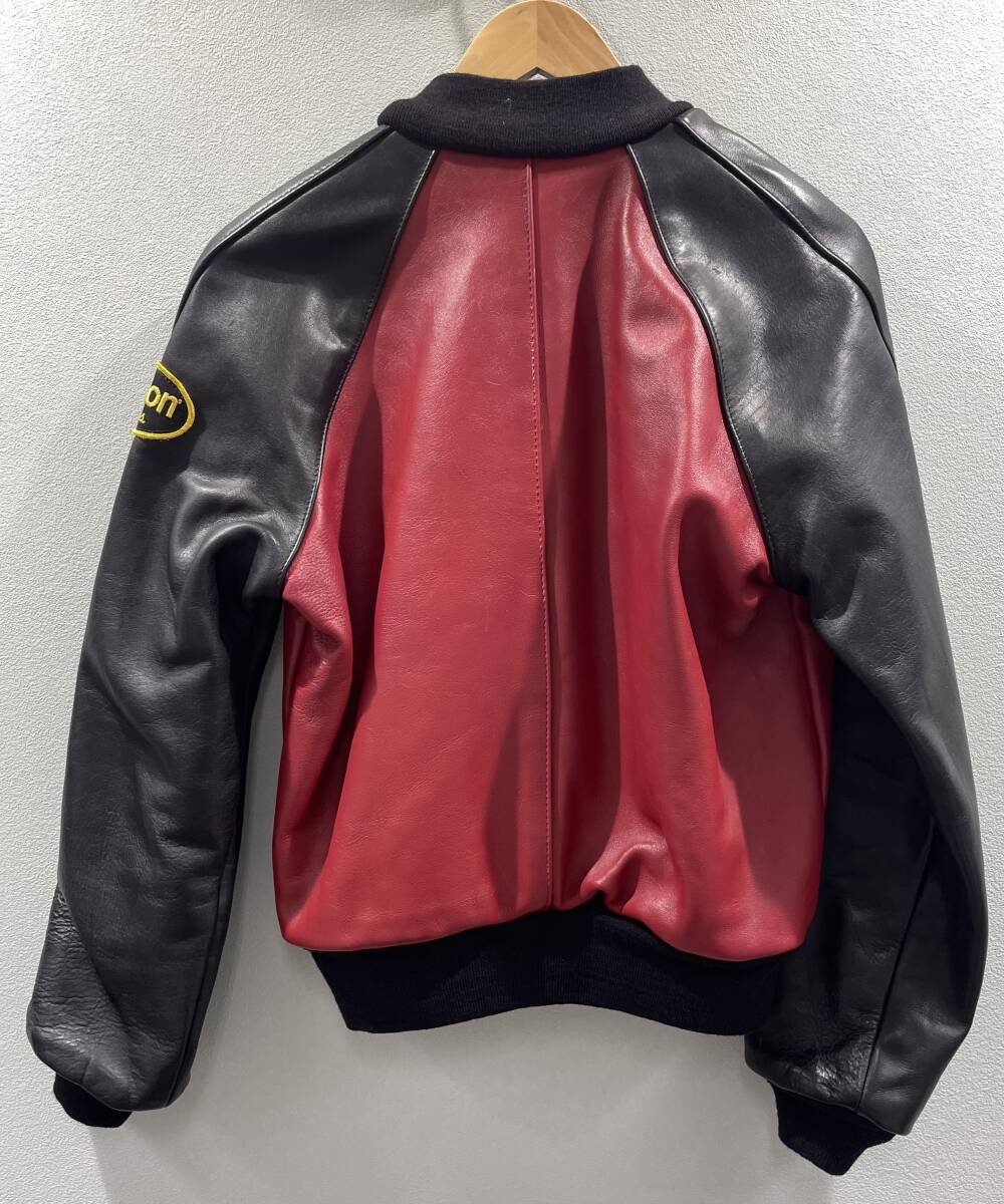 1円 人気 中古 VANSON バンソン レザー ライダース ジャケット レッド サイズ38 ワッペン 刺繍 メンズ 古着 ヴィンテージ【AW00088】_画像5