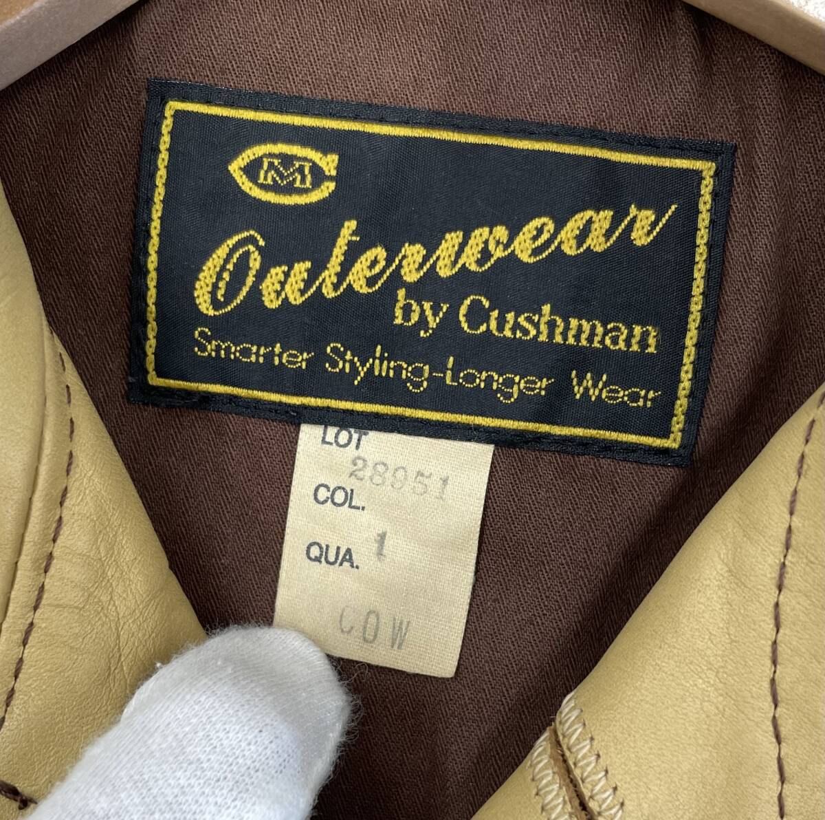 1円 希少 中古 CUSHMAN クシュマン ビーチクロス コサック ジャケット カウレザー 牛革 キャメル ベージュ サイズM メンズ 古着【AW00093】_画像4
