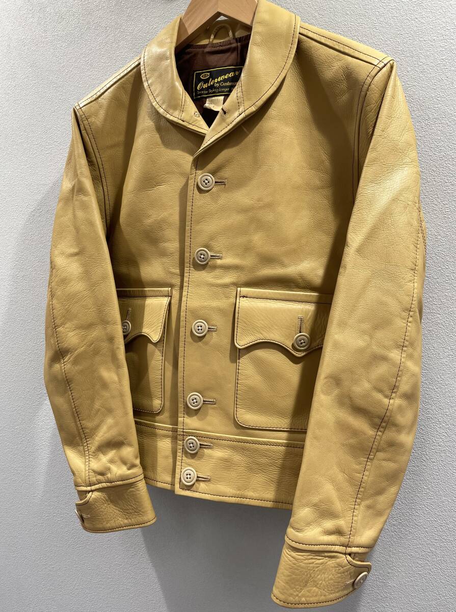 1円 希少 中古 CUSHMAN クシュマン ビーチクロス コサック ジャケット カウレザー 牛革 キャメル ベージュ サイズM メンズ 古着【AW00093】_画像3
