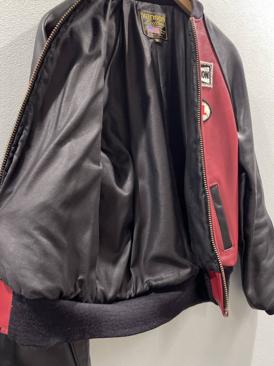 1円 人気 中古 VANSON バンソン レザー ライダース ジャケット レッド サイズ38 ワッペン 刺繍 メンズ 古着 ヴィンテージ【AW00088】_画像7
