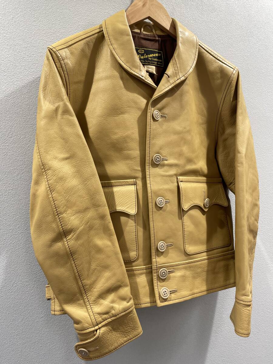 1円 希少 中古 CUSHMAN クシュマン ビーチクロス コサック ジャケット カウレザー 牛革 キャメル ベージュ サイズM メンズ 古着【AW00093】_画像2