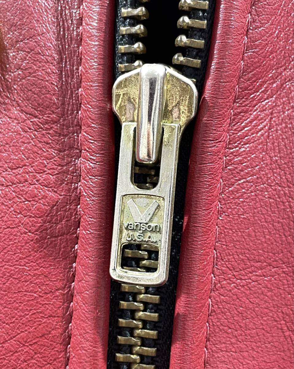 1円 人気 中古 VANSON バンソン レザー ライダース ジャケット レッド サイズ38 ワッペン 刺繍 メンズ 古着 ヴィンテージ【AW00088】_画像8