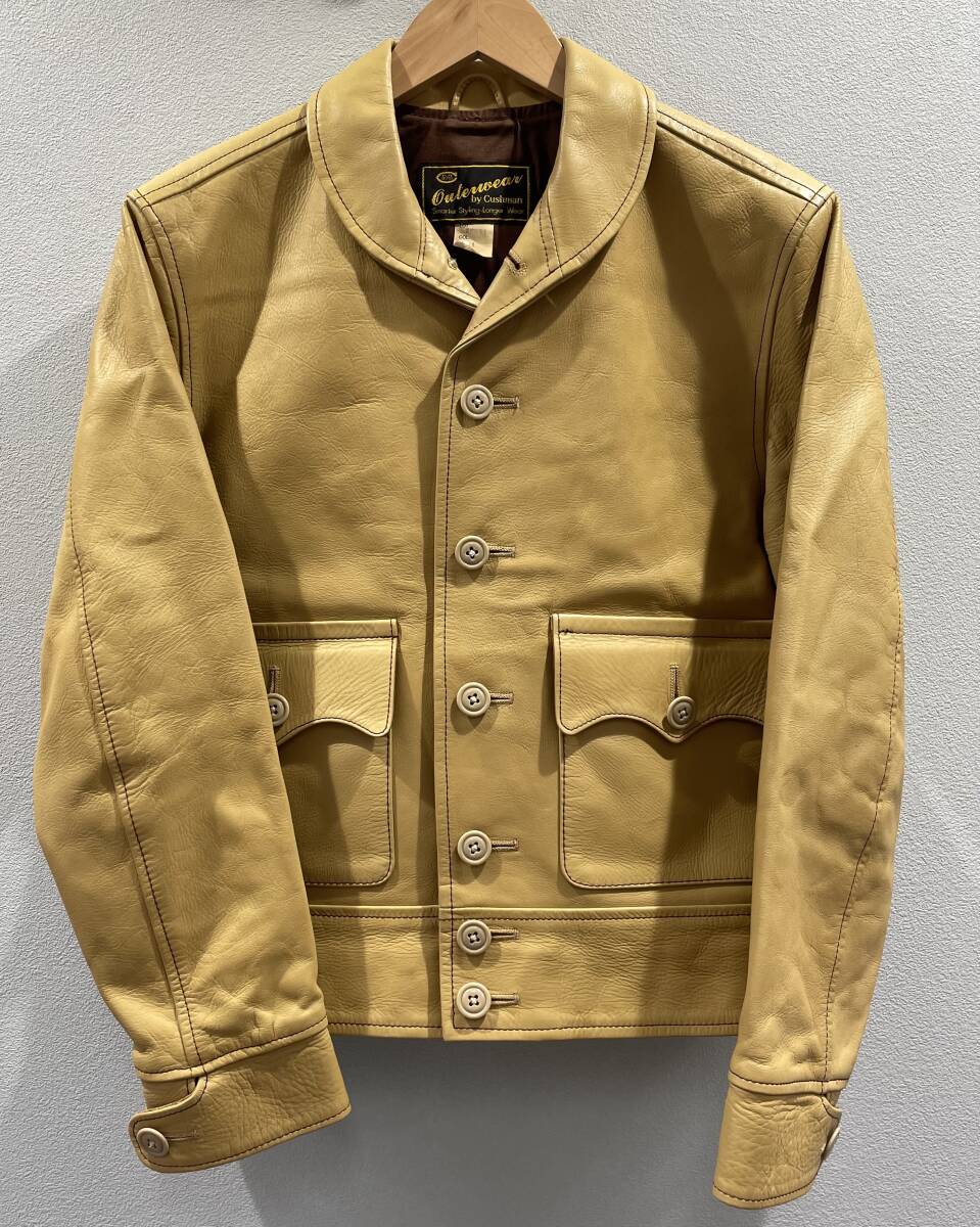 1円 希少 中古 CUSHMAN クシュマン ビーチクロス コサック ジャケット カウレザー 牛革 キャメル ベージュ サイズM メンズ 古着【AW00093】_画像1