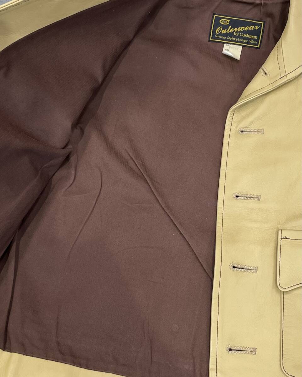 1円 希少 中古 CUSHMAN クシュマン ビーチクロス コサック ジャケット カウレザー 牛革 キャメル ベージュ サイズM メンズ 古着【AW00093】_画像5