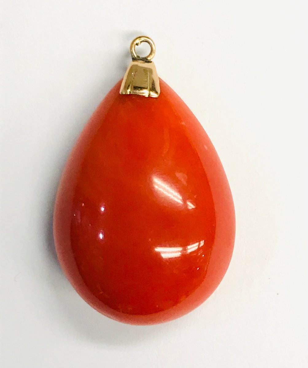 qoj.ZGW03　天然サンゴ　朱色　しずく型　ペンダントトップ　ソーティング付き_画像1