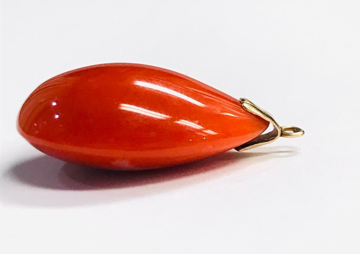 qoj.ZGW03　天然サンゴ　朱色　しずく型　ペンダントトップ　ソーティング付き_画像4