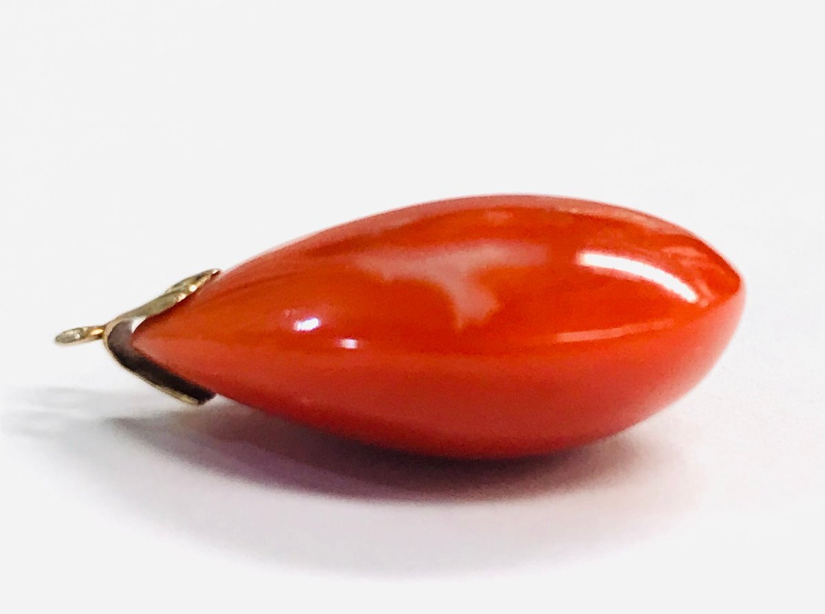 qoj.ZGW03　天然サンゴ　朱色　しずく型　ペンダントトップ　ソーティング付き_画像3