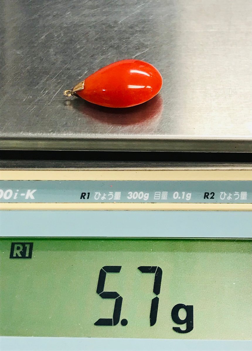 qoj.ZGW03　天然サンゴ　朱色　しずく型　ペンダントトップ　ソーティング付き_画像7