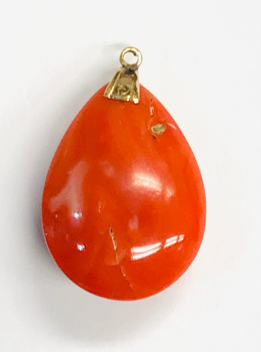 qoj.ZGW03　天然サンゴ　朱色　しずく型　ペンダントトップ　ソーティング付き_画像2
