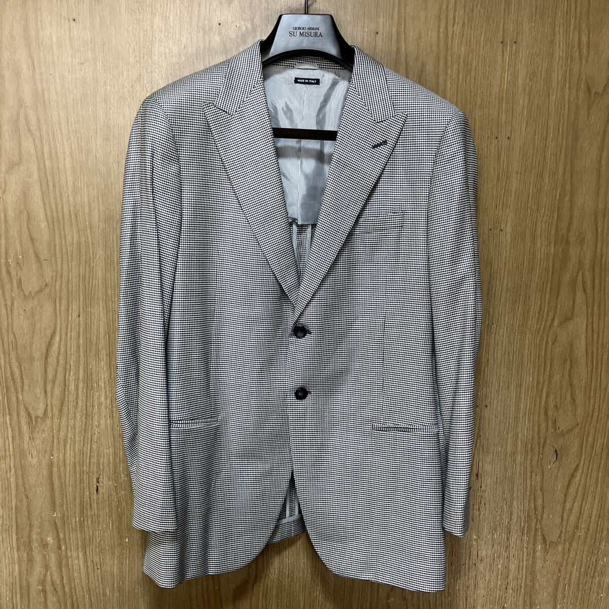 ジョルジオアルマーニ GIORGIO ARMANI ジャケット テーラードジャケット シングル 千鳥格子 アウター メンズ 薄手 大きいサイズ グレー_画像1