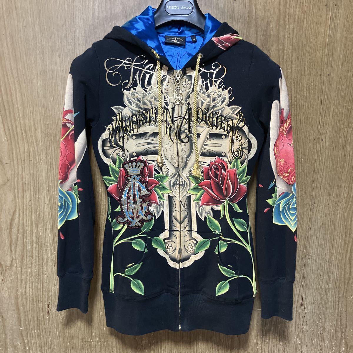 ICHRISTIAN AUDIGIER Women's Thermals クリスチャンオードジェー パーカー スウェット 総柄 ビーズ 柄物 黒 グラフィック デザイン_画像1