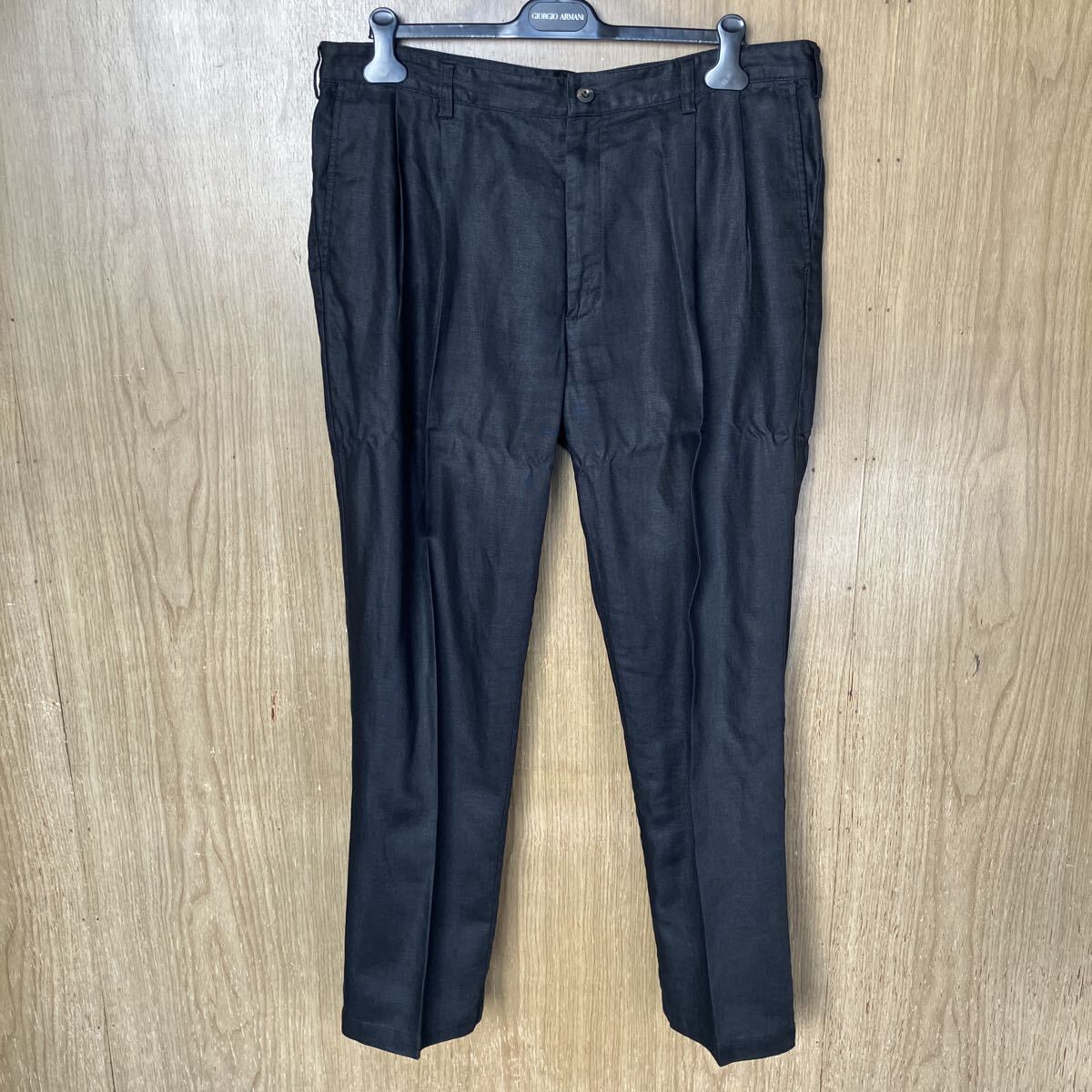 エディー・バウアー Eddie Bauer 麻 リネン 100%スラックス パンツ ズボン ブラック ボトムス 黒 メンズ 男性用 大きいサイズ_画像1