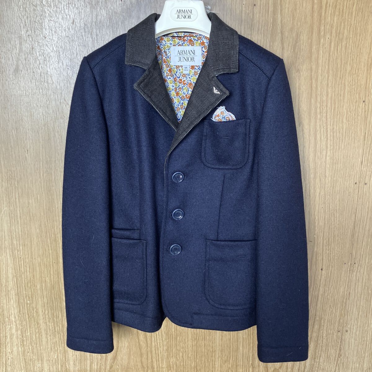 ARMANI JUNIOR アルマーニ ジュニア ジャケット テーラードジャケット ネイビー ウール 130CM ネイビー系　異素材 花柄 子供服 _画像1