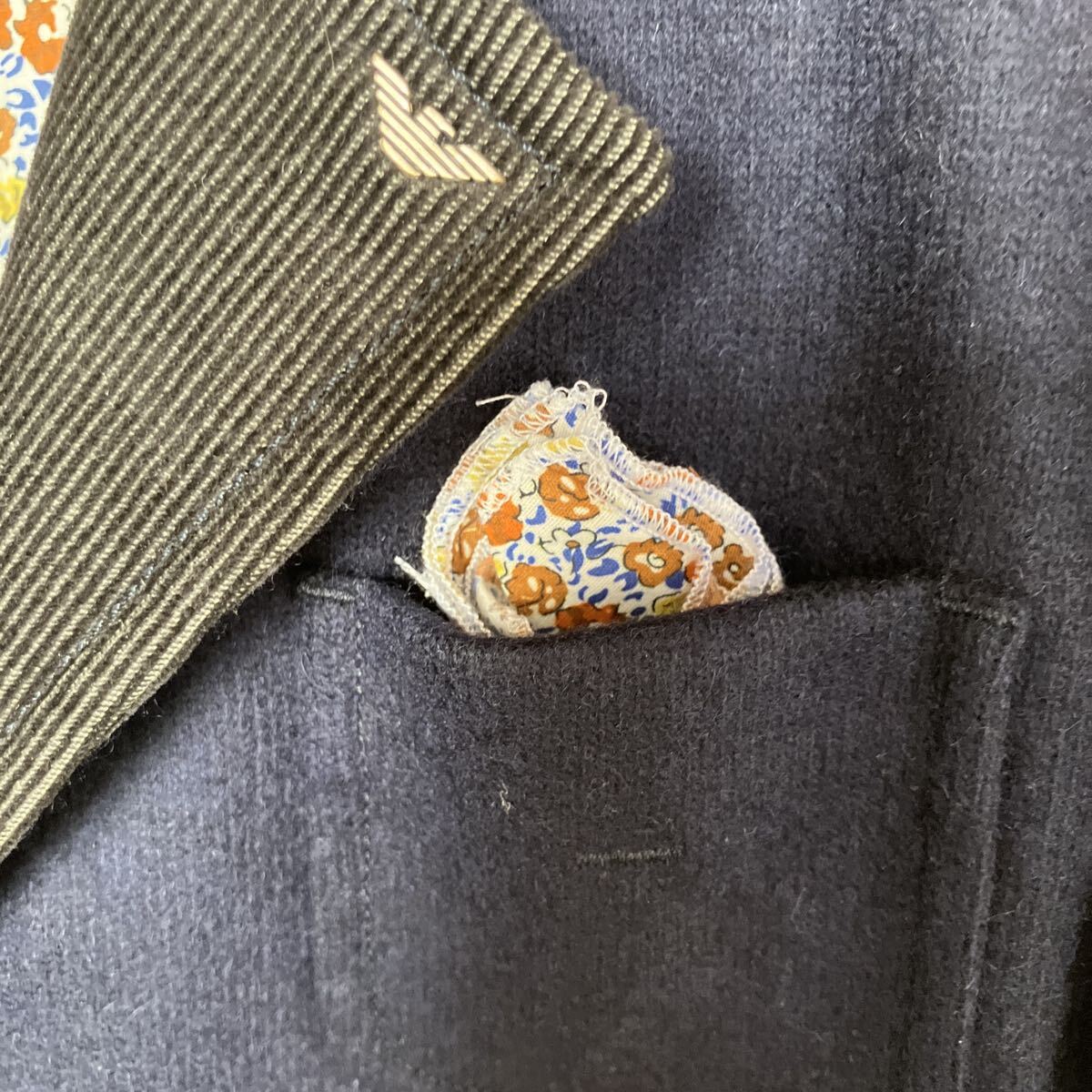 ARMANI JUNIOR アルマーニ ジュニア ジャケット テーラードジャケット ネイビー ウール 130CM ネイビー系　異素材 花柄 子供服 _画像3