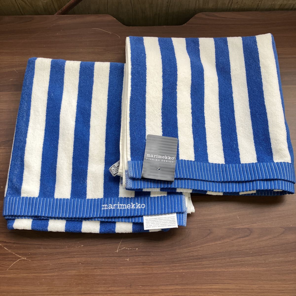 【新品 未使用品】マリメッコ marimekko バスタオル ストライプ ブランド 生活用品 家庭用品 バス用品 ブルー 検)ウニッコ柄 _画像1