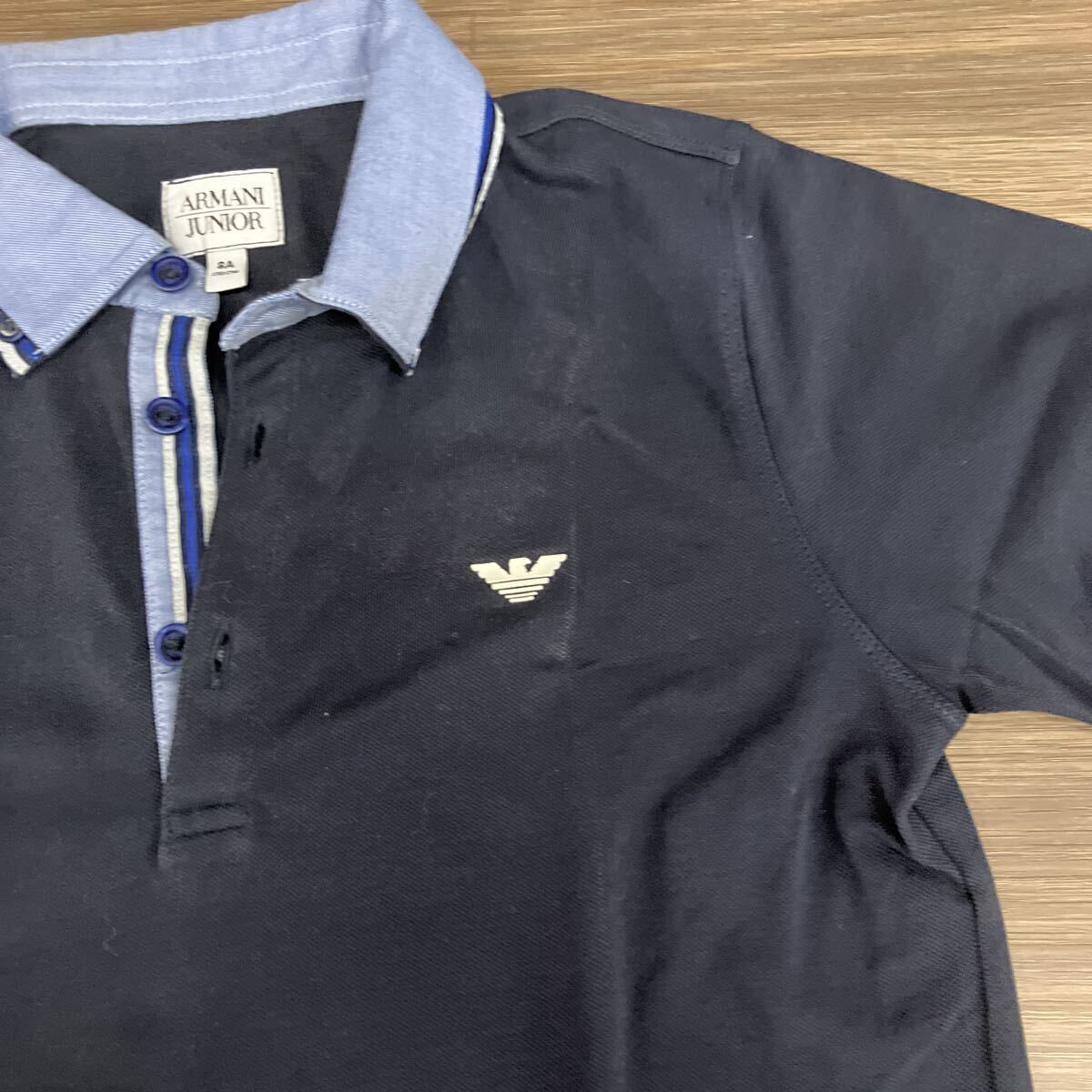 ARMANI JUNIOR アルマーニ ジュニア 半袖ポロシャツ ポロシャツ 鹿の子 半袖 ネイビー 子供服 キッズ ブランド 紺 130㎝_画像3