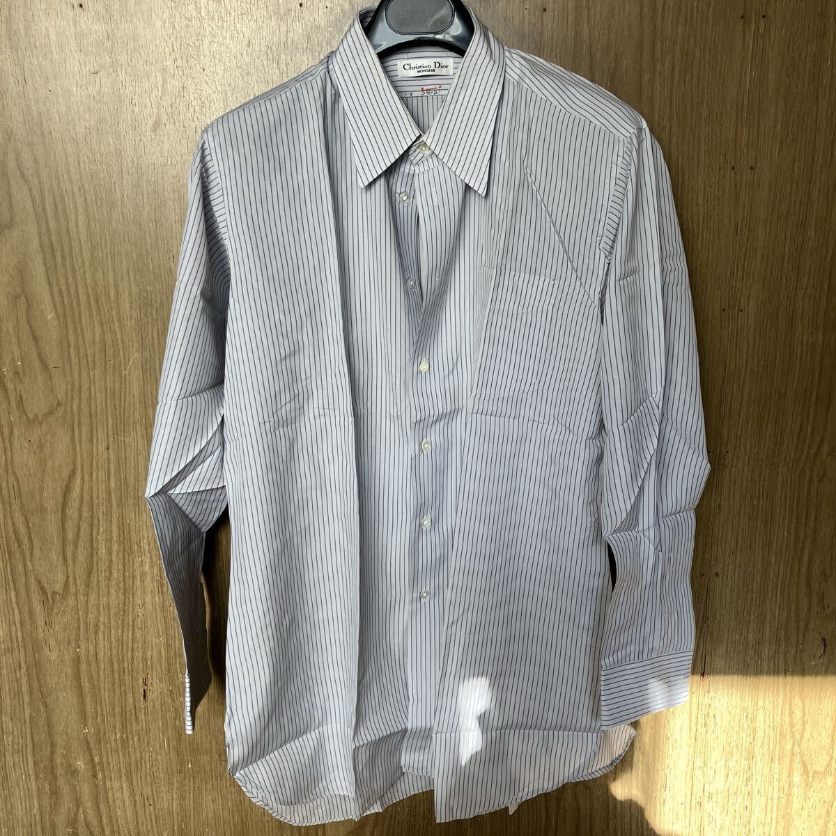 Christian Dior MONSIEUR クリスチャンディオールムッシュ 長袖シャツ ストライプ 長袖 シャツ ブルー コットン 大きいサイズ メンズ_画像1