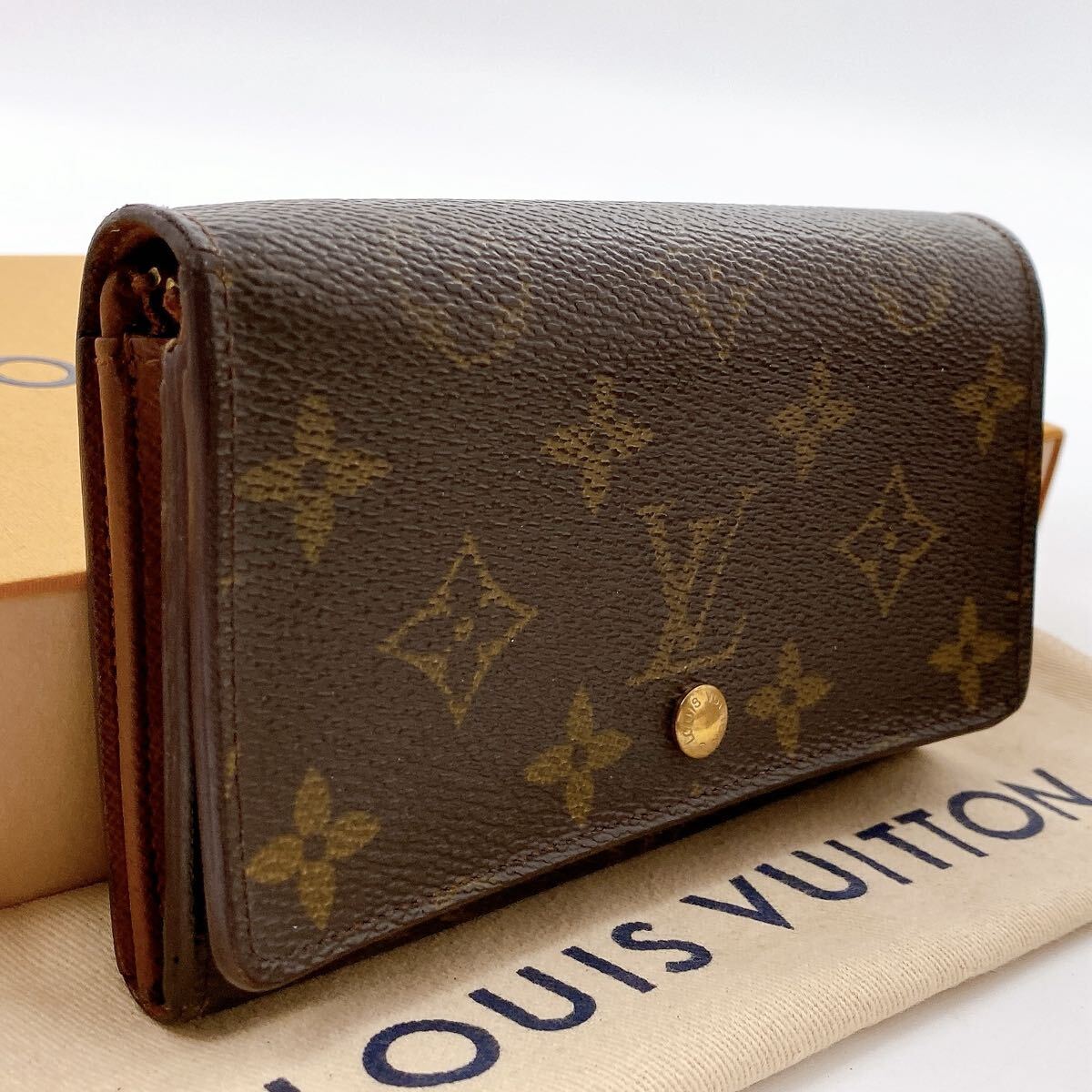 [ прекрасный товар ]LOUIS VUITTON Louis Vuitton монограмма porutomonebietorezo-ruL знак застежка-молния двойной бумажник унисекс 185