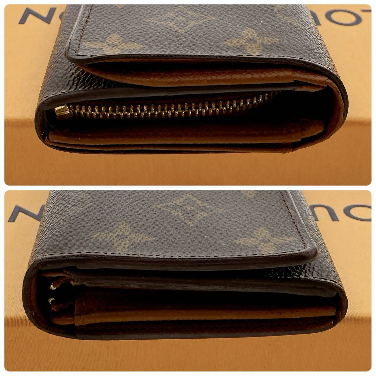 [ прекрасный товар ]LOUIS VUITTON Louis Vuitton монограмма porutomonebietorezo-ruL знак застежка-молния двойной бумажник унисекс 185