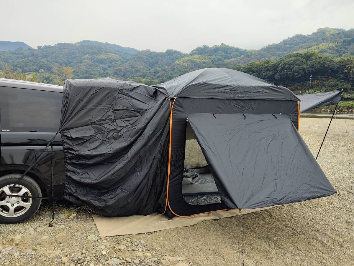 リアハッチテント(バックドアテント)◆ポップアップ式◆リアゲートテント◆カーサイドタープ◆高さ2m×幅2m×奥行2m◆車中泊 ▲黒_画像6