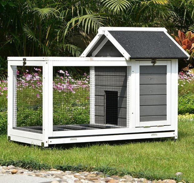 うさぎの籠の巣うさぎの家うさぎの別荘戸外の室内の無垢材雨を防ぐ日干し防腐車輪が付いています底のネットが付いてよく手入れします_画像2