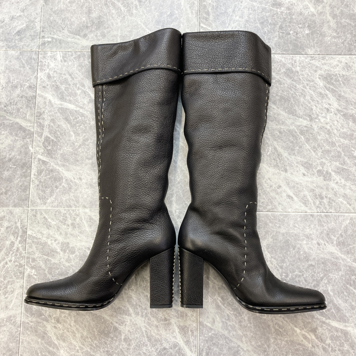 FENDI Fendi selection задний кожа стежок сапоги 37 женский кожа черный женский б/у 