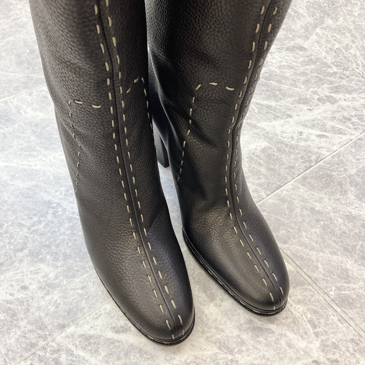 FENDI Fendi selection задний кожа стежок сапоги 37 женский кожа черный женский б/у 