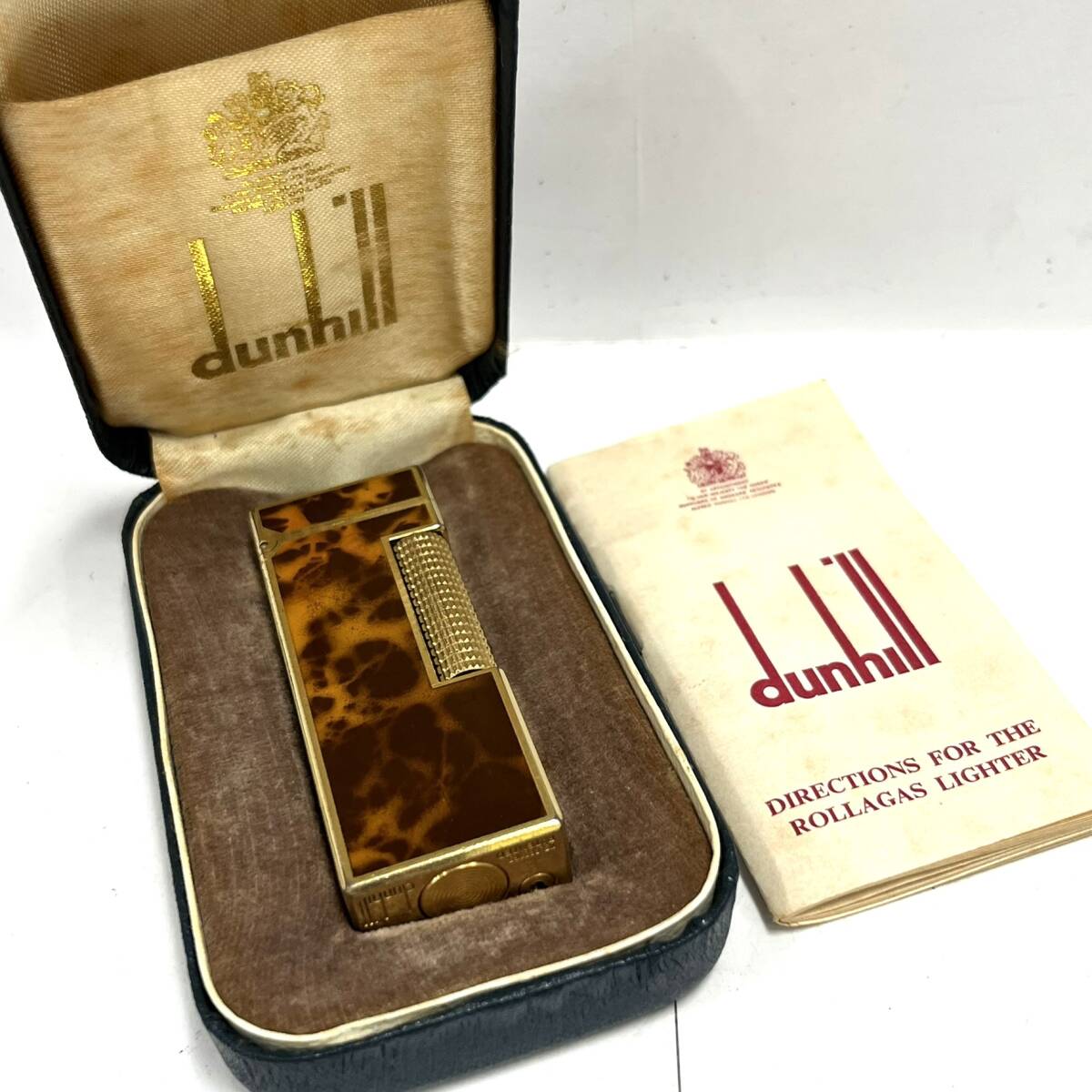 Dunhill ダンヒル 人気 ローラー式 ガスライター US.RE24163 マーブル ブラウン ケース付き 喫煙グッズ 喫煙具 火花確認_画像1