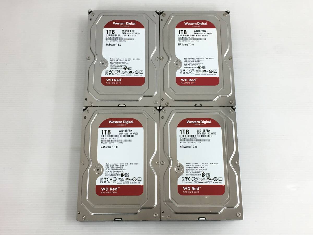 〇【4台セット】Western Digital WD10EFRX 1TB 3.5インチ SATA WD Red 消去済 正常 ハードディスク 動作品_画像1