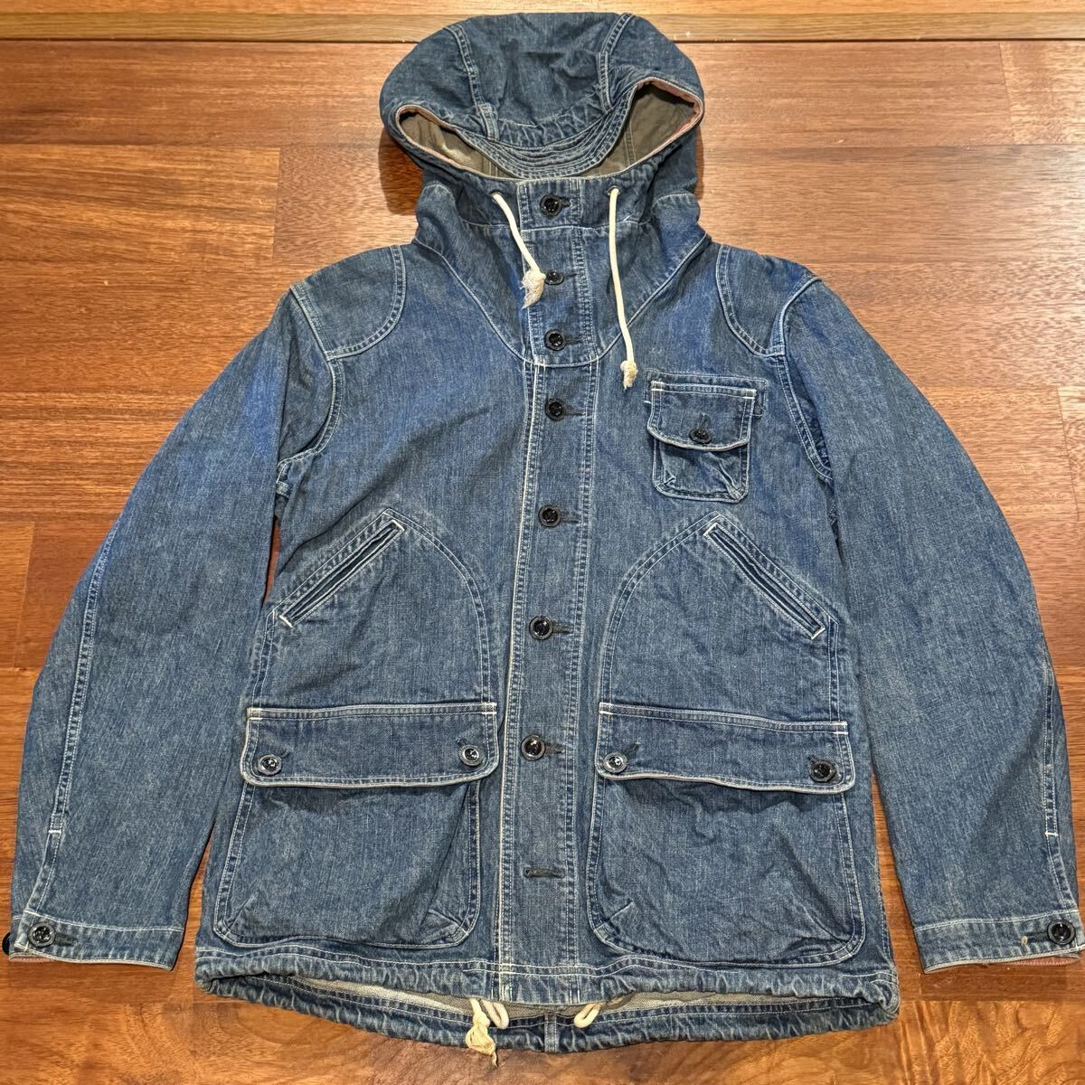STUDIO D'ARTISAN ステュディオダルチザン US NAVY デニムパーカー サイズ表記44 D4403 中古品 日本製 ユーズド加工　カバーオール デニム_画像1