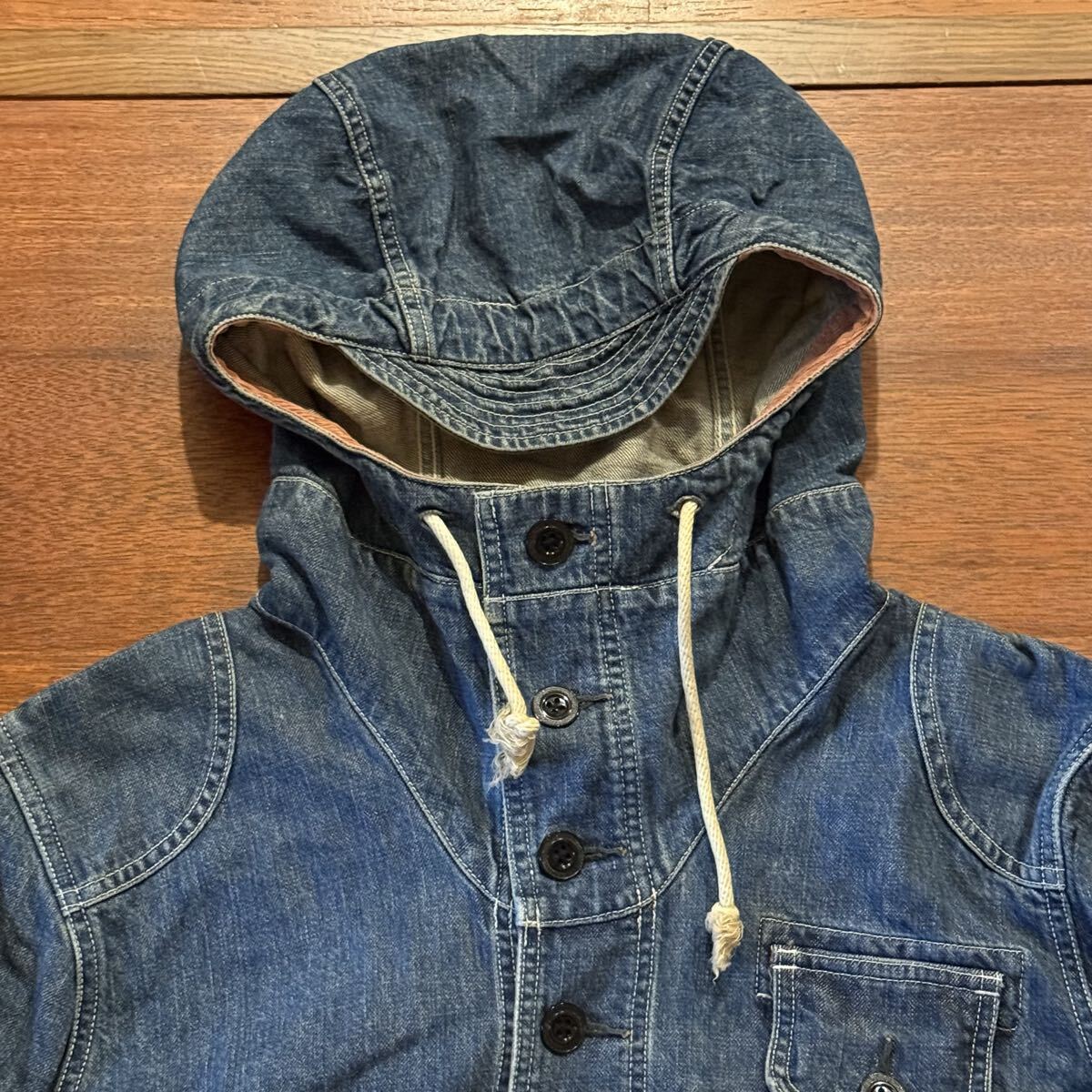 STUDIO D'ARTISAN ステュディオダルチザン US NAVY デニムパーカー サイズ表記44 D4403 中古品 日本製 ユーズド加工　カバーオール デニム_画像3