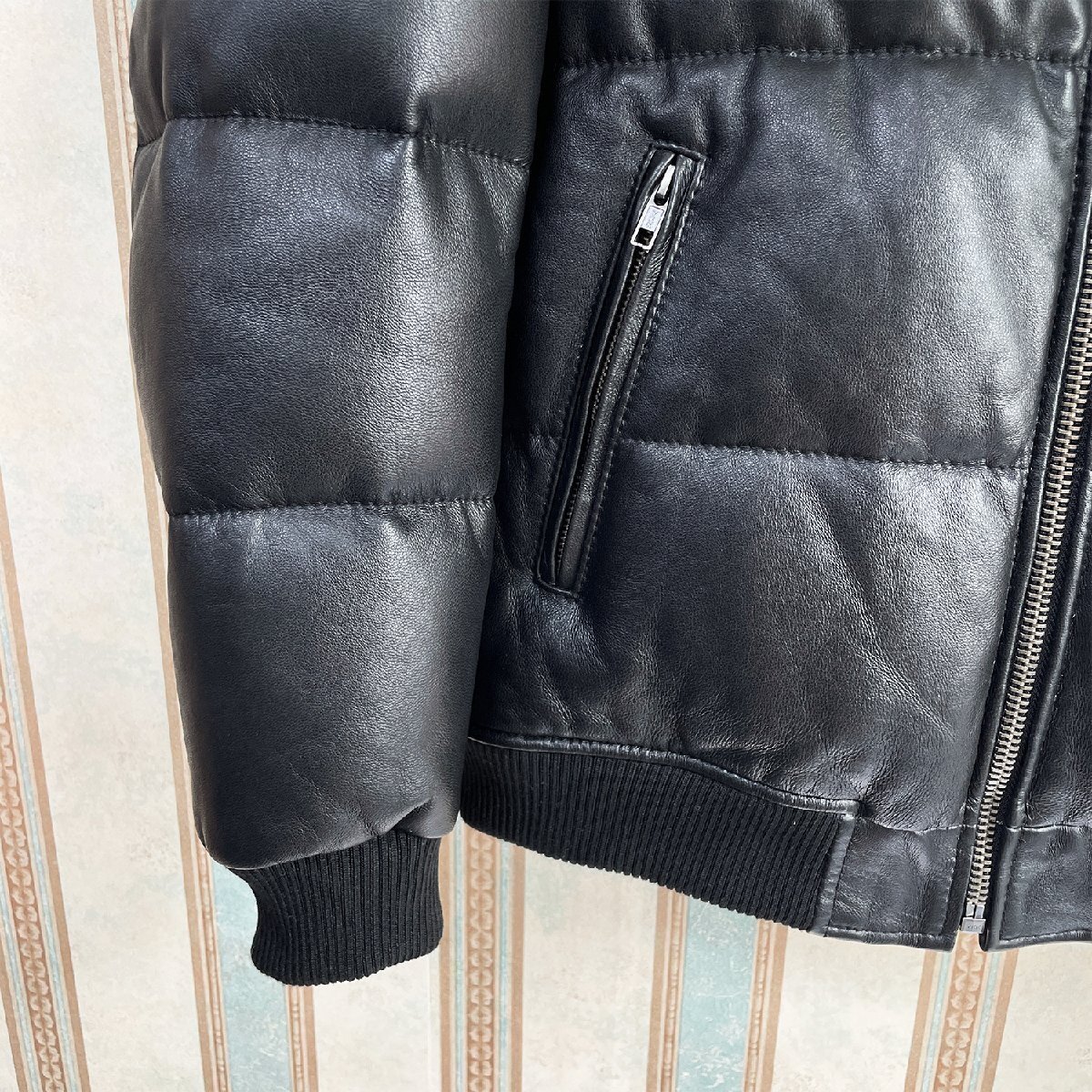 最高峰 定価13万 FRANKLIN MUSK・アメリカ・ニューヨーク発 レザー・グースダウンジャケット 上級羊革 厚手 防寒 ライダース 革ジャン 3_画像7