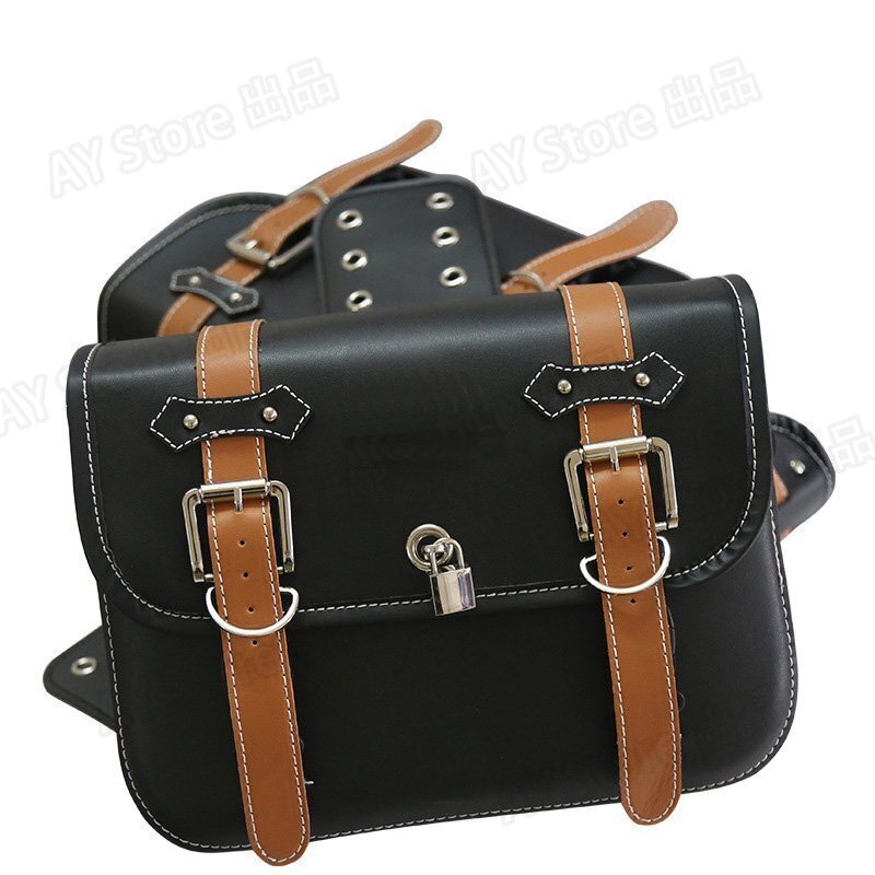  немедленная уплата * для мотоцикла подседельная сумка боковая сумка Harley PU левый правый 2 шт. комплект 33*13*25cm водонепроницаемый ключ имеется бардачок touring Brown L bhw0237