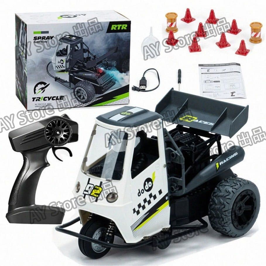 新商品 1/16 RC 三輪バイク オートバイ LED スタントDodo 2WD RTR ミニモト ラジコンバイクレーシング ミストスプレー倒れない S810bhw0292_画像1