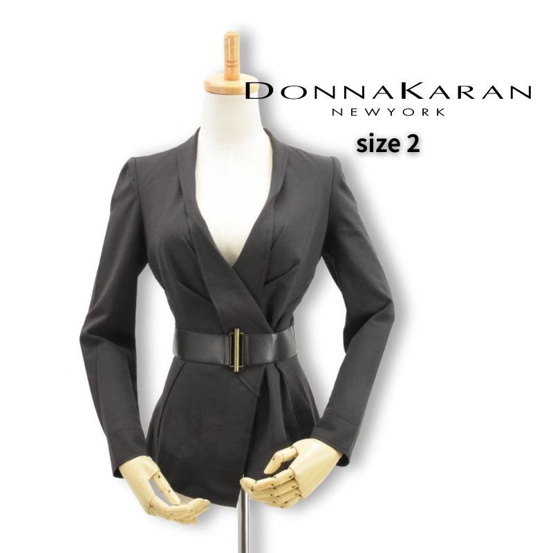 未使用品 ダナキャラン ベルト付ジャージストレッチジャケット ブラウン系 サイズ2 DANNNA KARAN NEW YORK_画像1