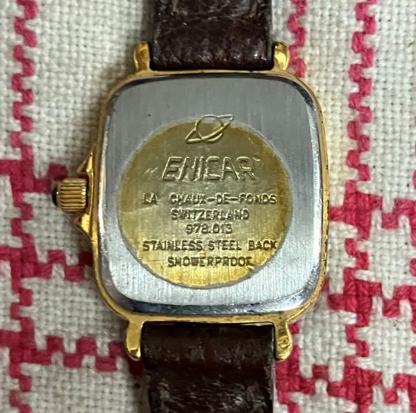[O100]ENICARenika наручные часы кварцевый Швейцария производства оттенок золота жизнь водонепроницаемый кожа ремень женский текущее состояние товар 