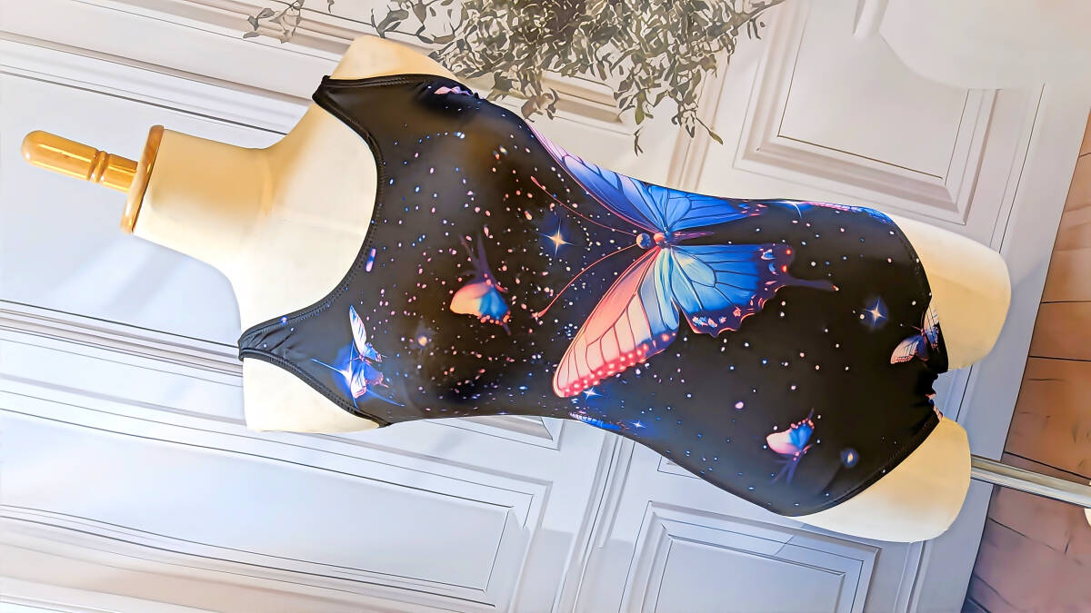 匿名配送♪未使用品♪160cm♪夢の星空と蝶のプリントが幻想的♪女児用ワンピース水着☆彡_画像1