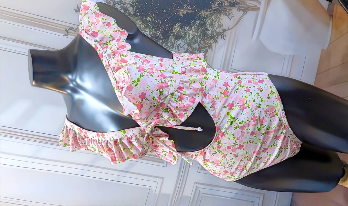 匿名配送♪未使用品♪160cm♪10代女児向き♪フラワープリントとフリルが可愛い♪ワンピース水着☆彡_画像2