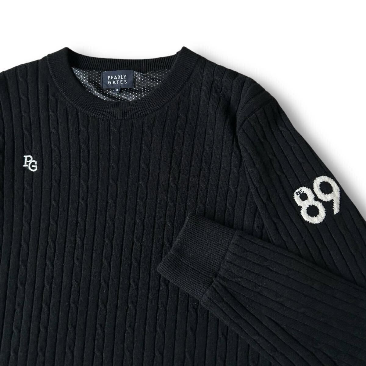 美品 カシミヤ100% 希少L PEARLY GATES 編み込みロゴ ケーブル ニット スニード ジャケット 5 パーリーゲイツ 蓄熱 セーター メンズ ゴルフ_画像1