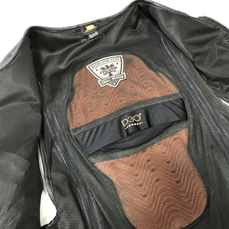 ICON アイコン REGULATOR VEST D30 レザーベスト 本革 バイクウェア メンズ ブラック 黒 SM-MD オートバイ ツーリング 古着 ◇TA3668_画像4