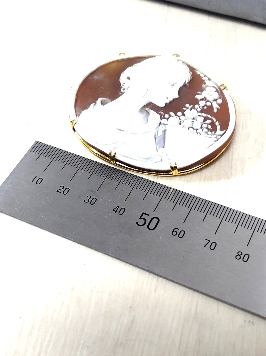 MITSUKOSHI Vintage ракушка камея KEIKO брошь подвеска с цепью Gold верх подвеска три .