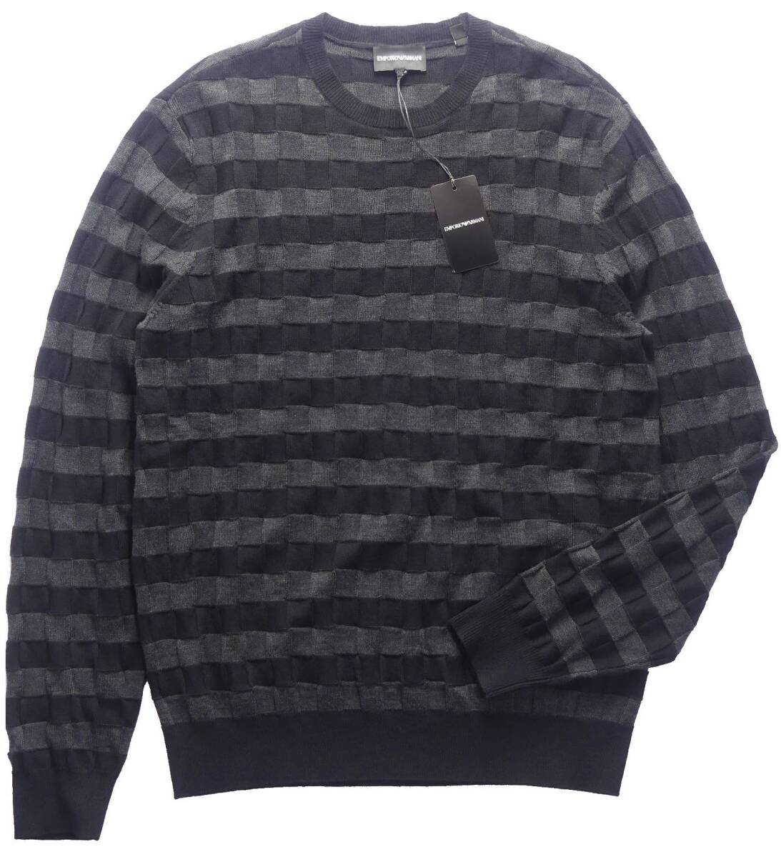 秋冬物55,000円新品EMPORIO ARMANIアルマーニ★編み込み風の立体感が目を引くお洒落◎ボーダーニット【欧米XL＝日本XXL】_画像2
