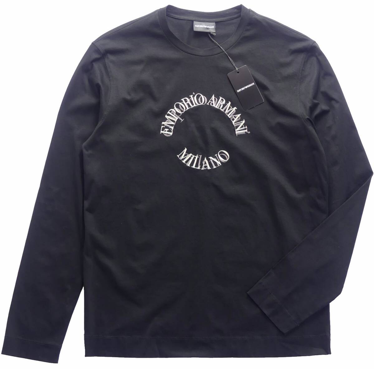 秋冬春44,000円新品EMPORIO ARMANIアルマーニ★刺繍ロゴが施されたプレーンな3シーズン用カットソー濃紺【欧米XL＝日本XL】_画像2